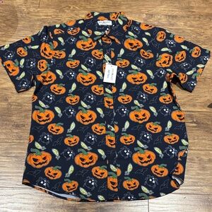 Halloween casual lightweight button down short sleeve top
